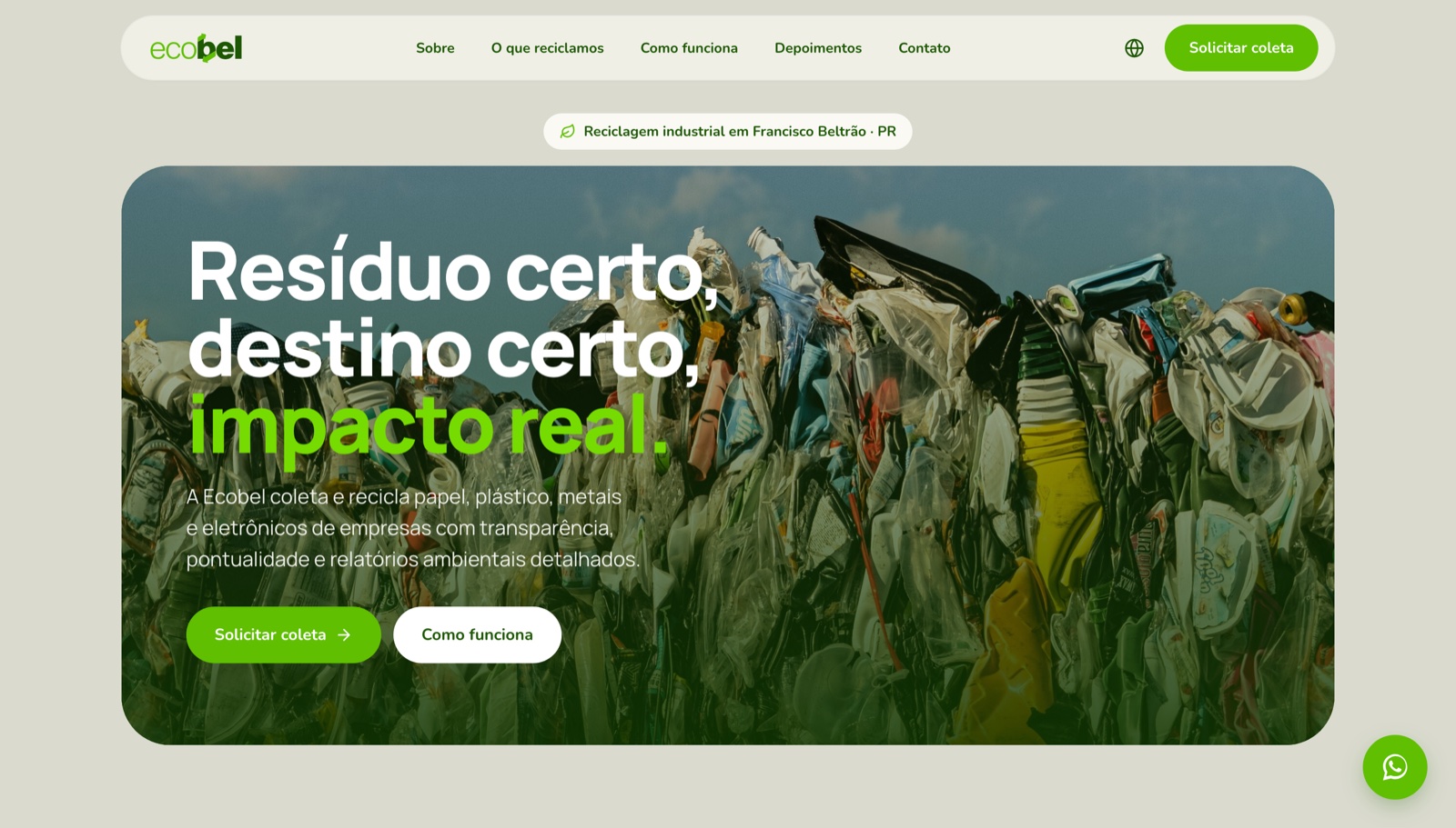Ecobel website, desktop home page